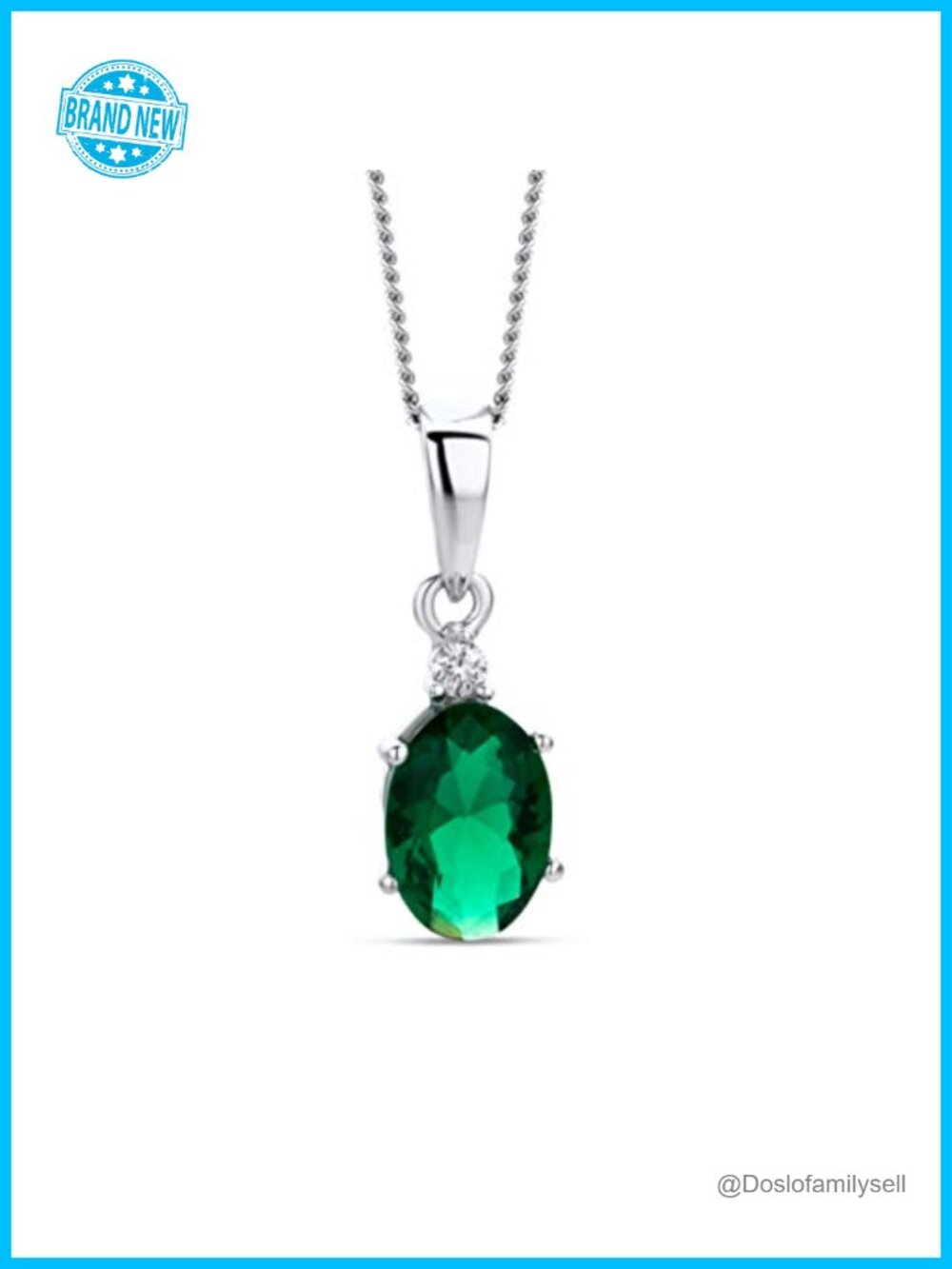 14K Gold Pendant Necklace, 925 Sterling Silver Chain, Created Emerald & Diamond